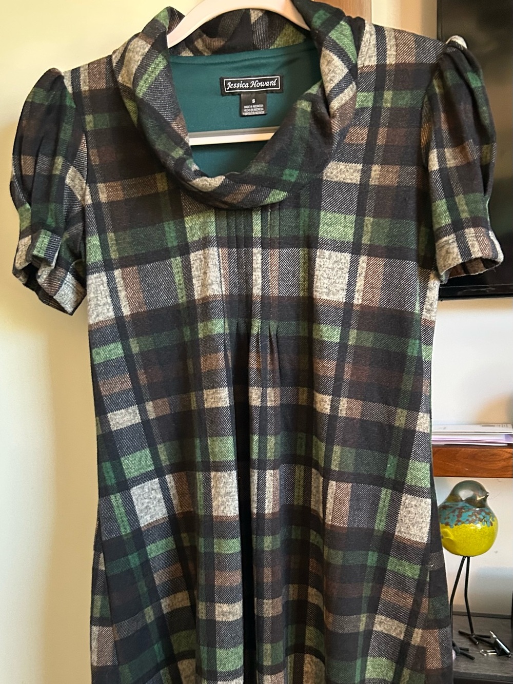 Jessica Howard Green Plaid Cowl-Neck Tunic